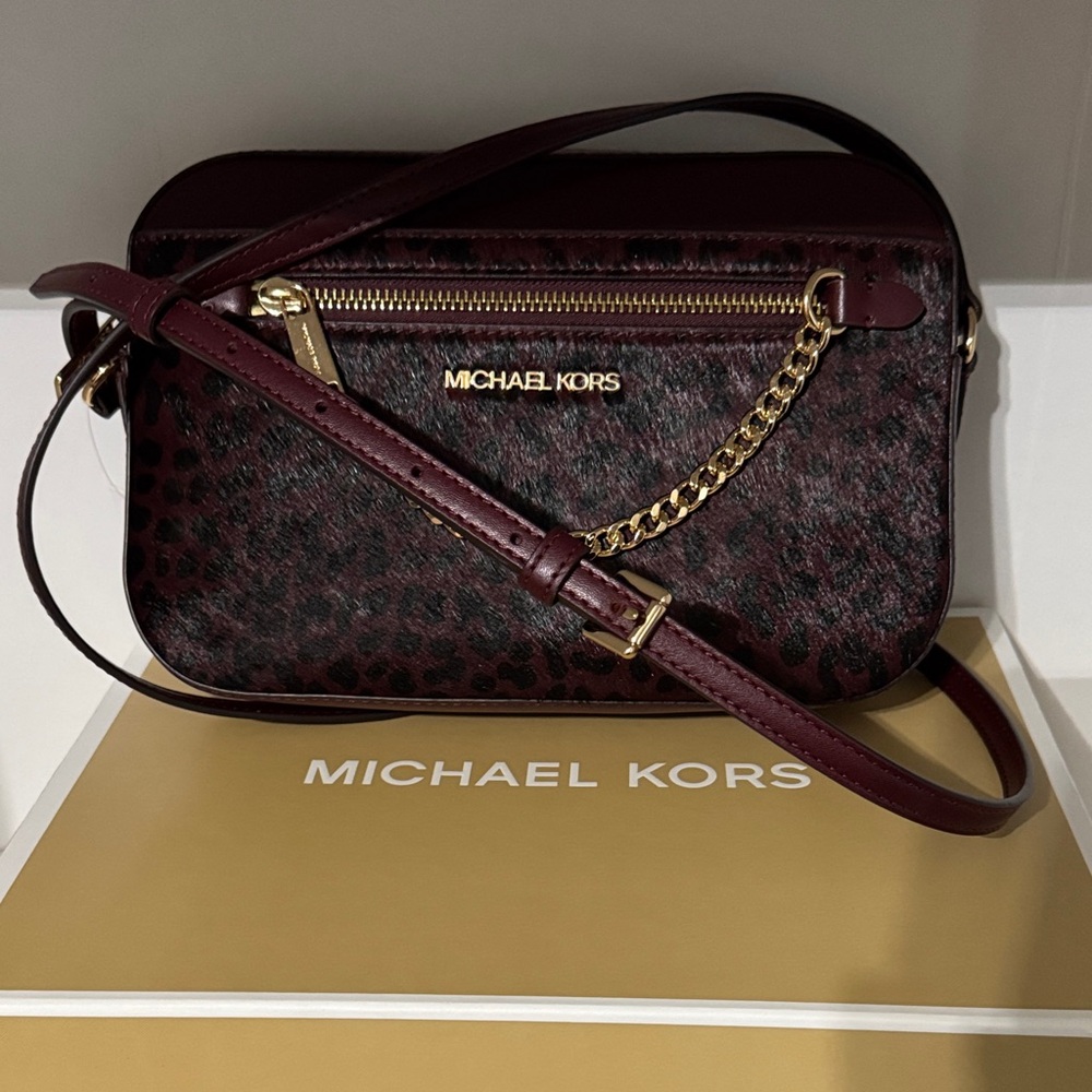 Michael Kors Dark Red / burgundy/ oxblood jet set Animal Print Crossbody Bag - Picture 11 of 16